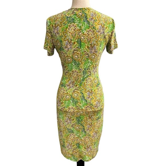 Anne Klein‎ Dress Womens 2 Green Floral Faux Wrap Jersey Knit Surplice Ruched - Picture 3 of 12